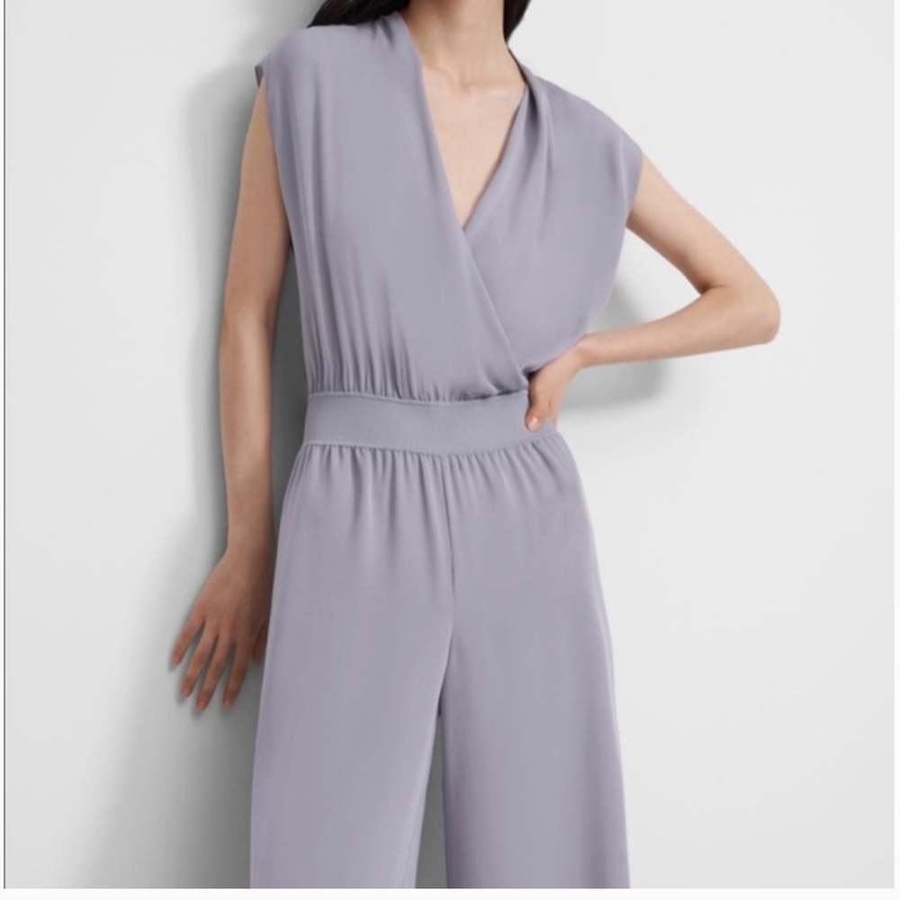 Theory Lilac Drape Silk Jumpsuit Sz Small Lavender